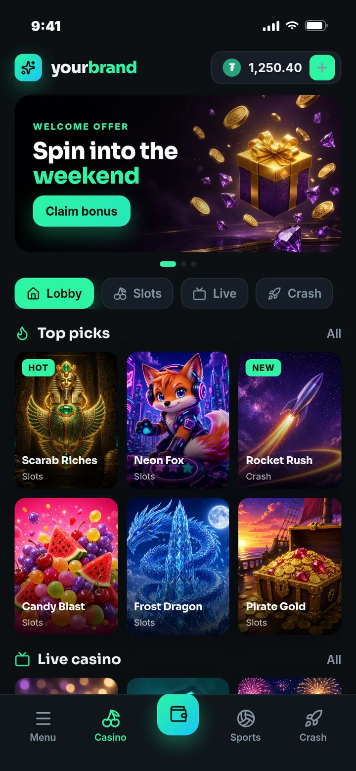 Mobile casino lobby